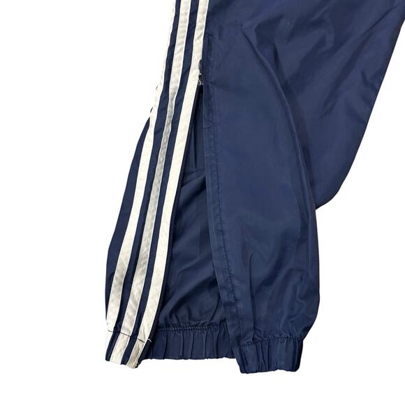 Vintage Adidas Track Pants Large Navy Blue Unlined White Stripes Ankle Zippers - Picture 4 of 9